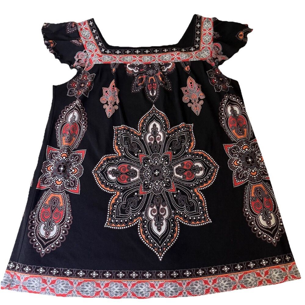Y2k Axcess Black Paisley Grunge Square Neck Flutter Sleeve Babydoll Mesh Top M